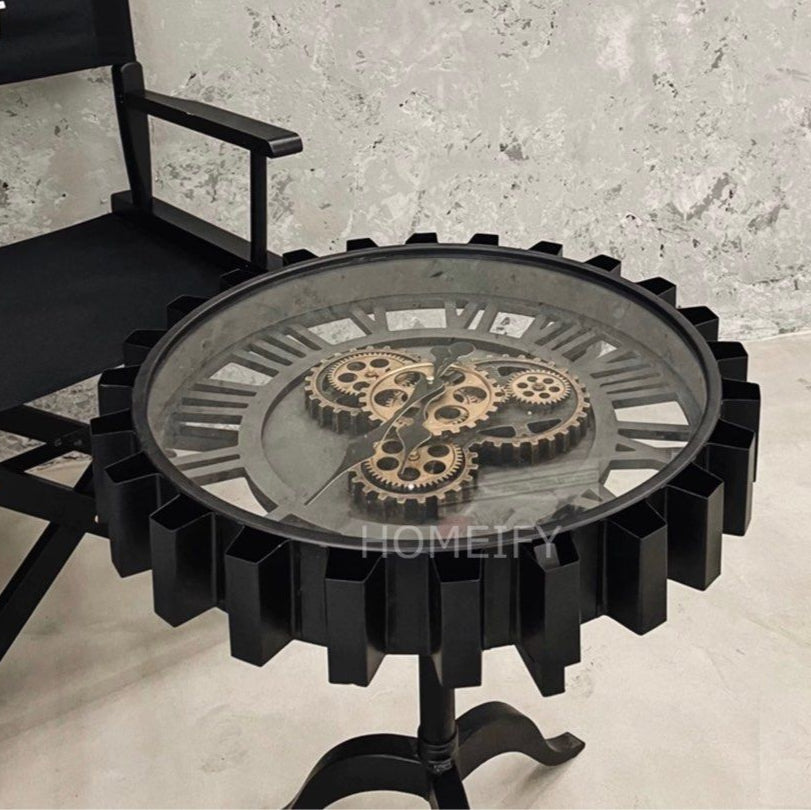 FAYE Industrial Moving Gear Clock Coffee Table