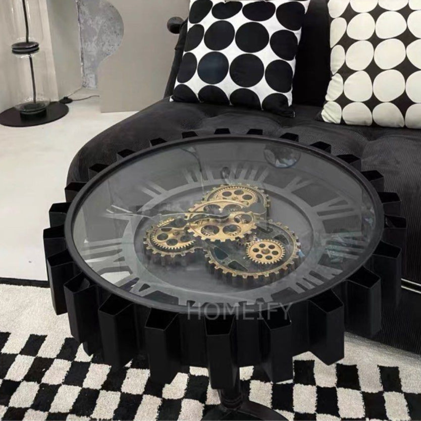 FAYE Industrial Moving Gear Clock Coffee Table