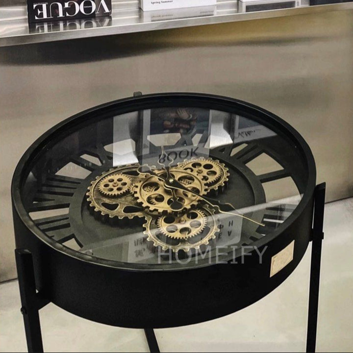 FAYE Industrial Moving Gear Clock Coffee Table