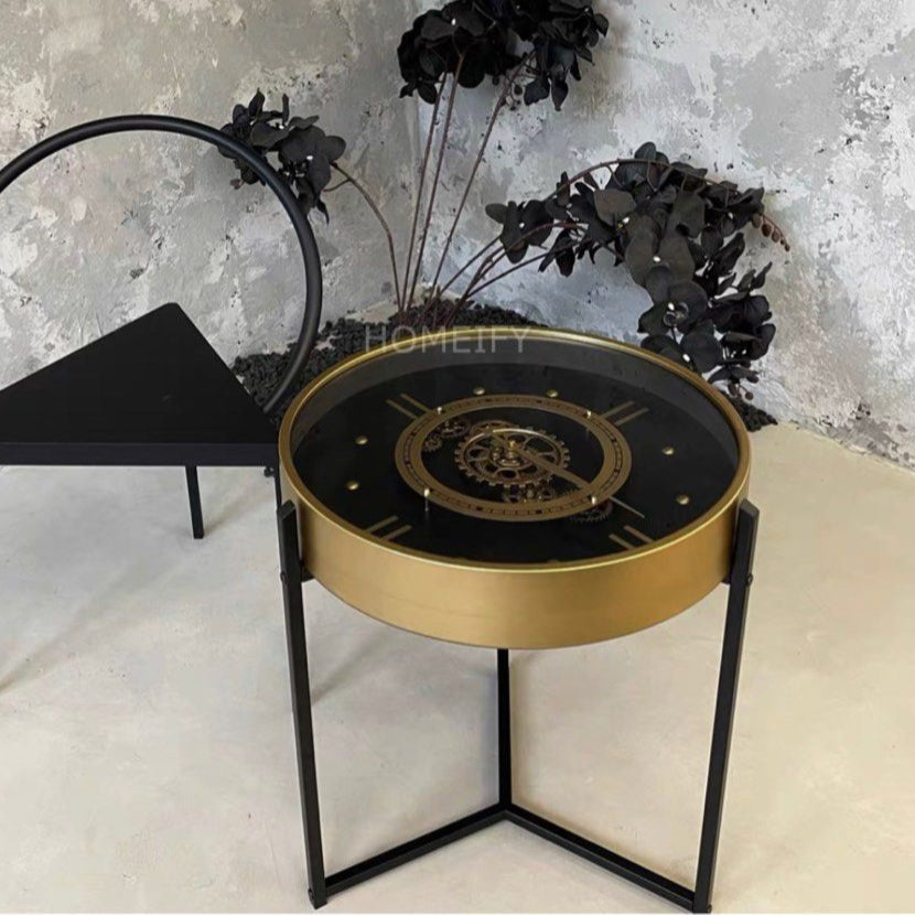 FAYE Industrial Moving Gear Clock Coffee Table