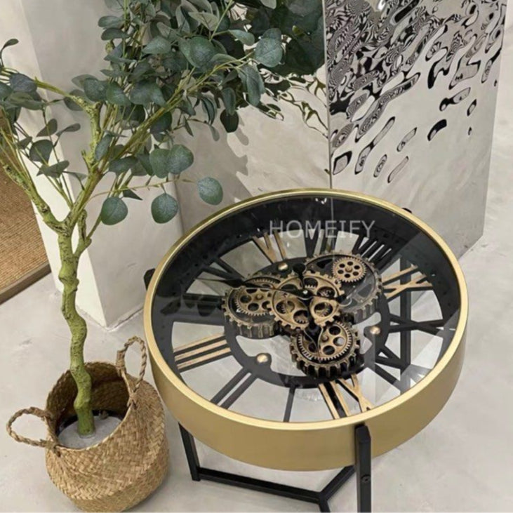 FAYE Industrial Moving Gear Clock Coffee Table