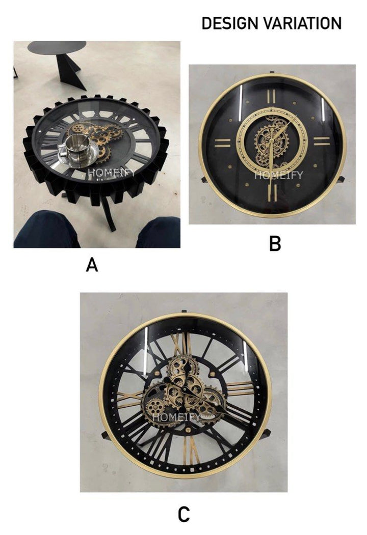 FAYE Industrial Moving Gear Clock Coffee Table