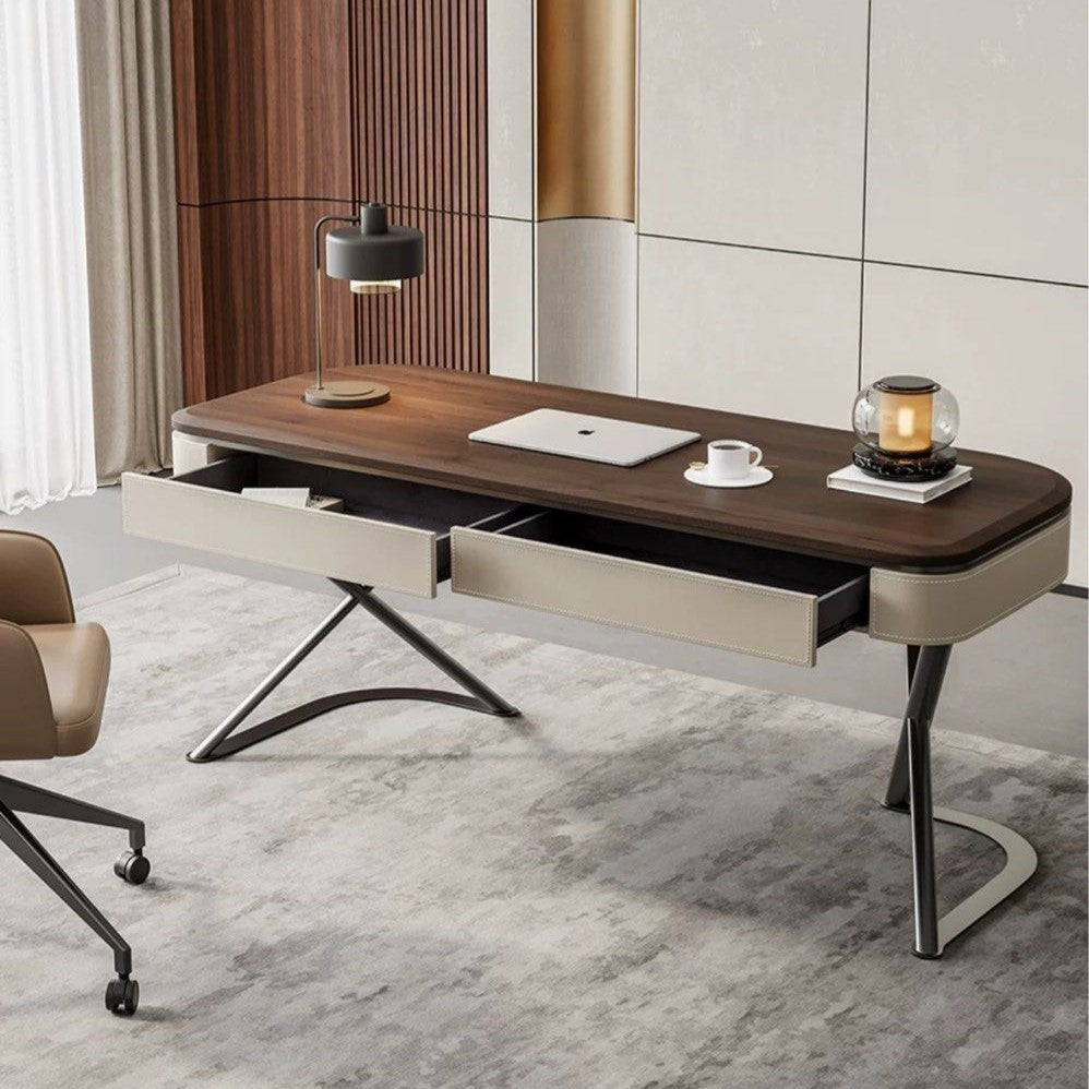 LEROY Modern Walnut Wood Study Desk