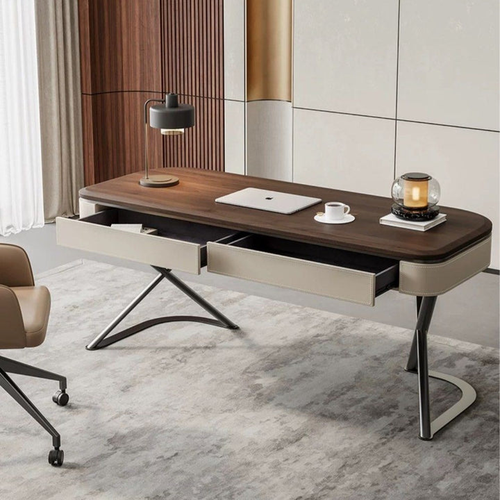 LEROY Modern Walnut Wood Study Desk