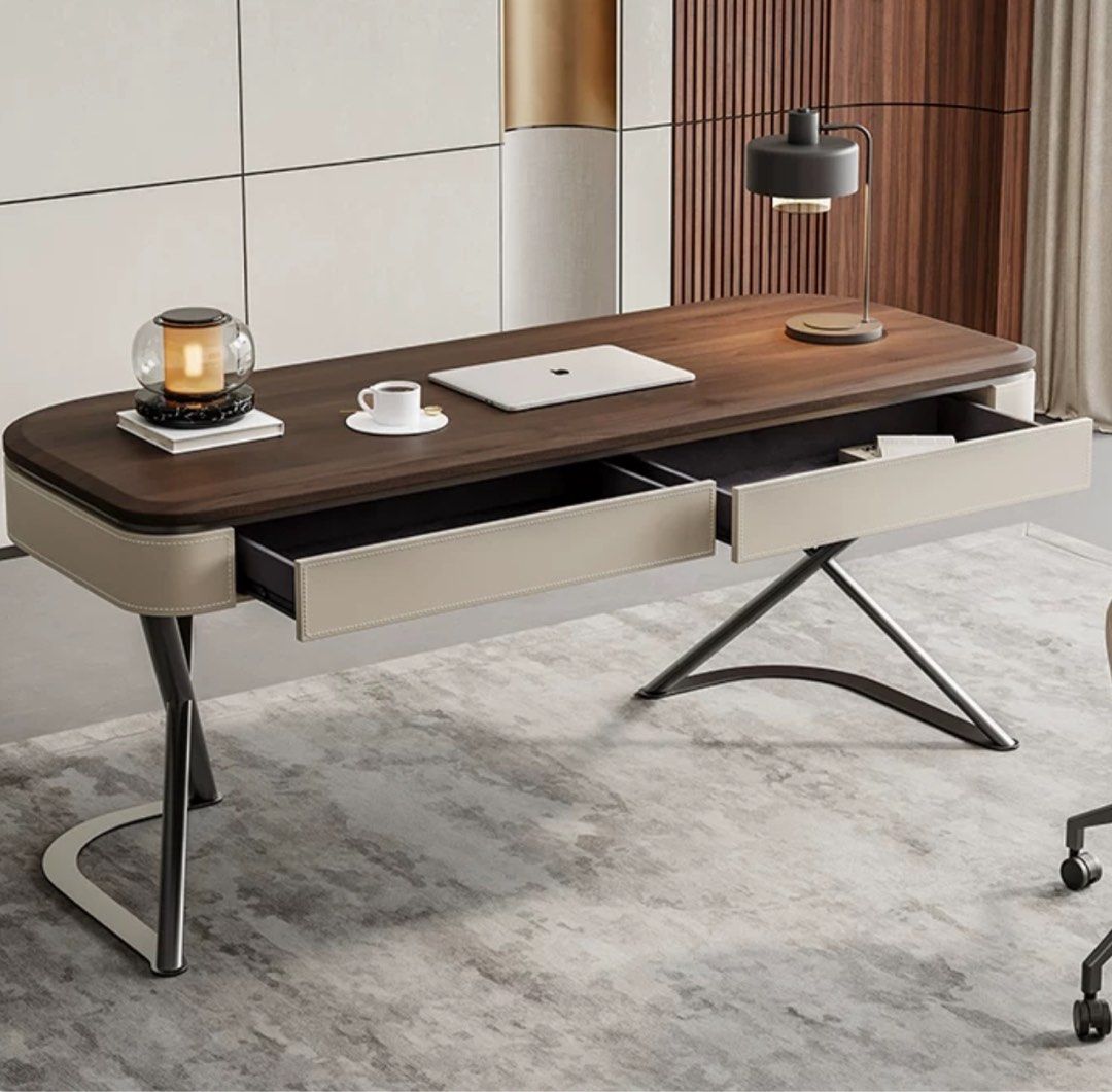 LEROY Modern Walnut Wood Study Desk