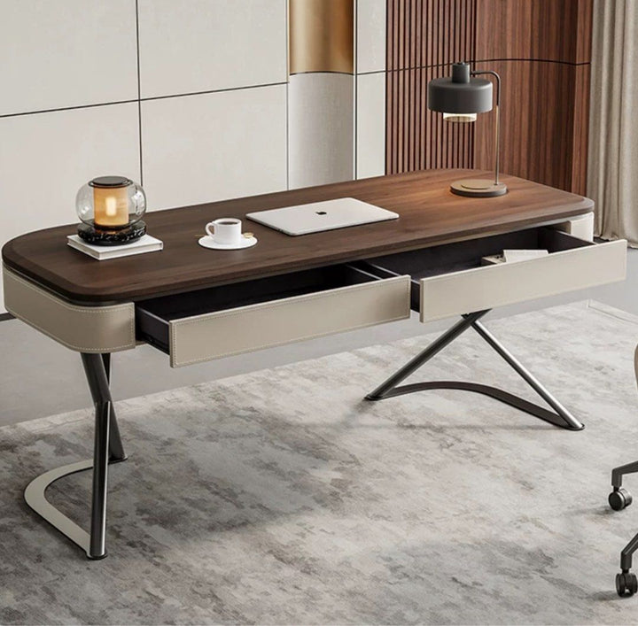 LEROY Modern Walnut Wood Study Desk