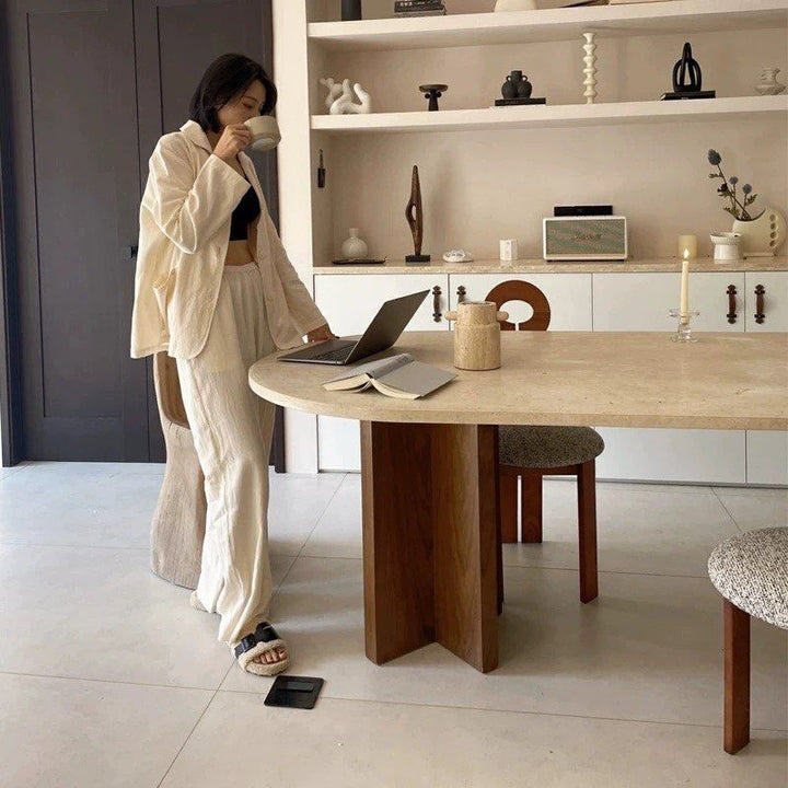 KOZEN Modern Travertine Dining Table