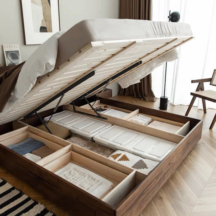 HANE Rustic Solid Wood Storage Bedframe