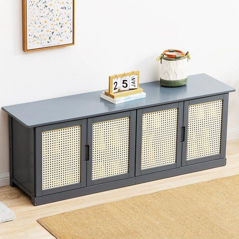HALSTON Rustic Rattan Shoe Bench