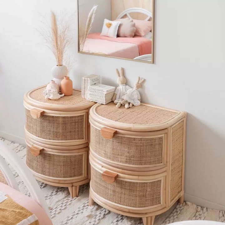HOSZIE Japandi Rattan Bedside Table