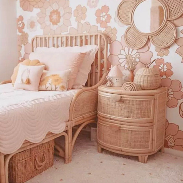 HOSZIE Japandi Rattan Bedside Table