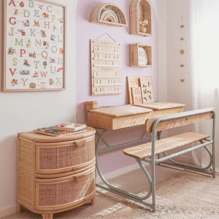 HOSZIE Japandi Rattan Bedside Table