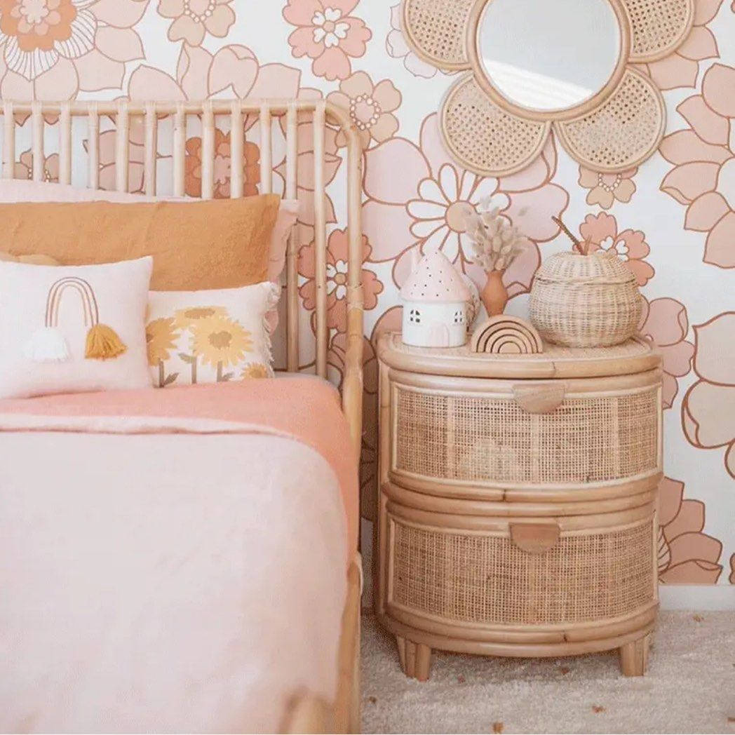 HOSZIE Japandi Rattan Bedside Table