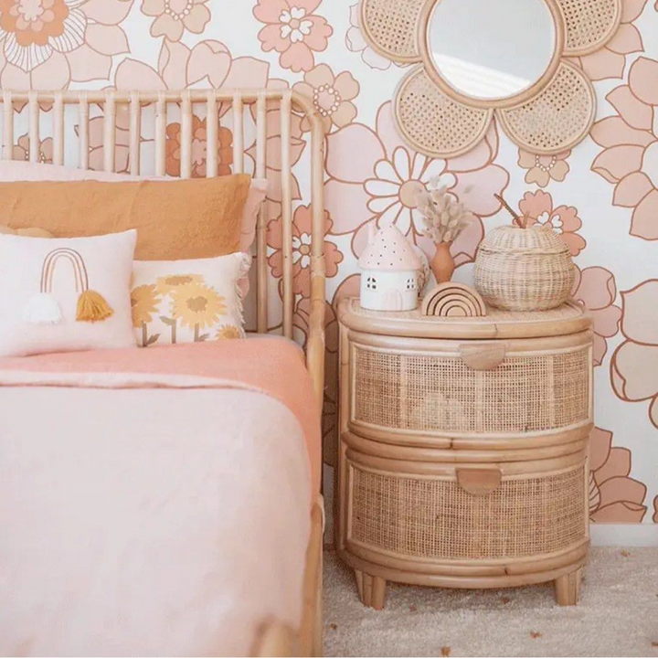 HOSZIE Japandi Rattan Bedside Table