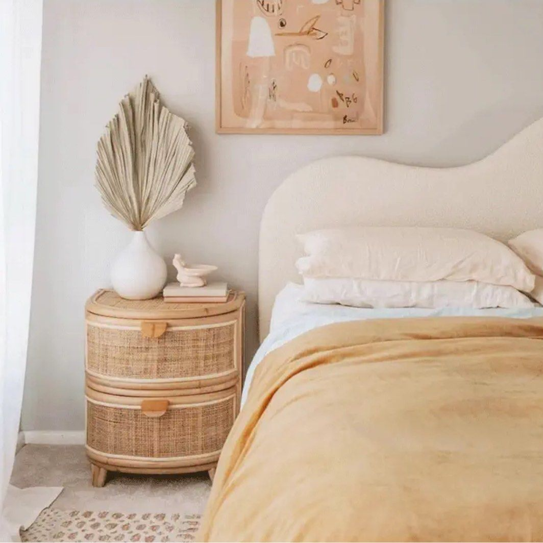 HOSZIE Japandi Rattan Bedside Table