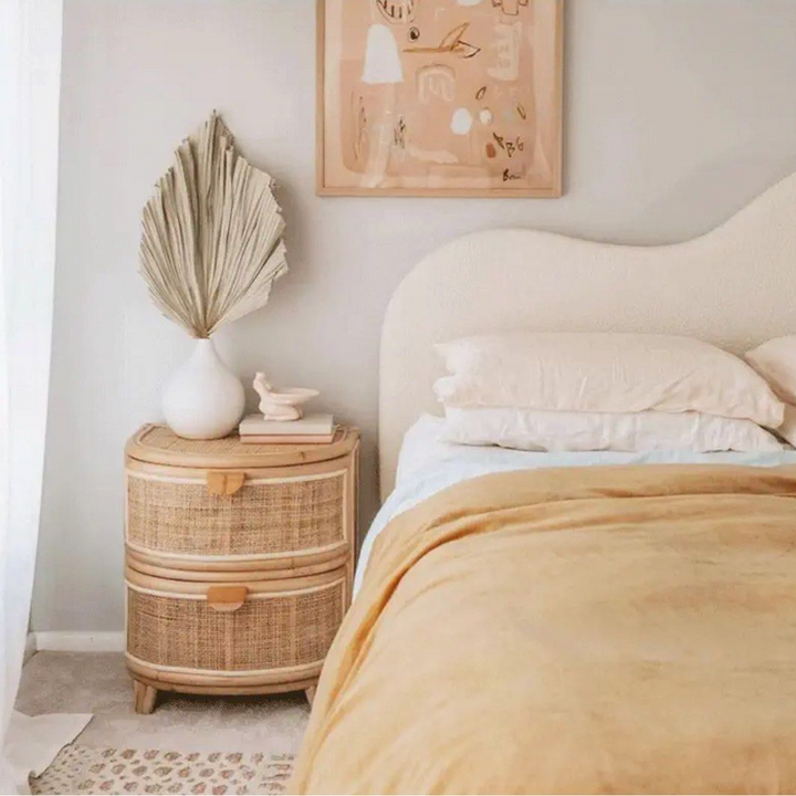 HOSZIE Japandi Rattan Bedside Table