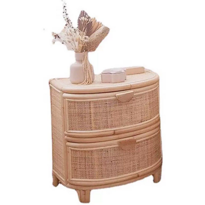 HOSZIE Japandi Rattan Bedside Table
