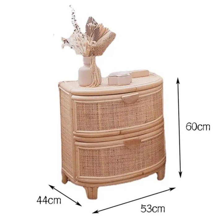 HOSZIE Japandi Rattan Bedside Table