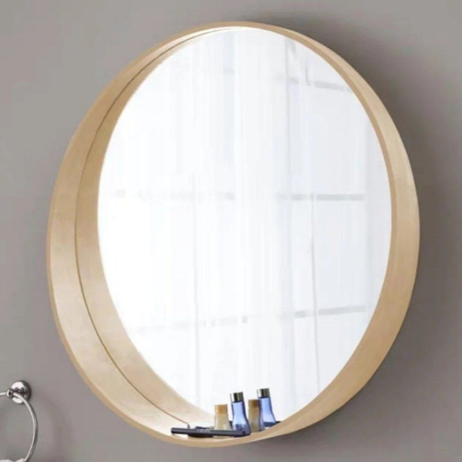 HUDDY Solid Wood Round Mirror