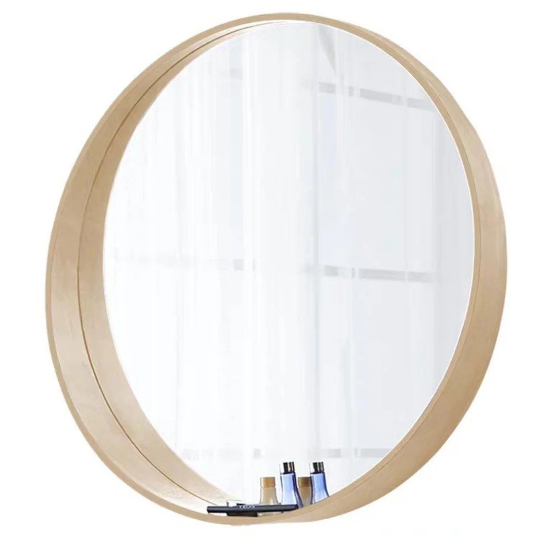 HUDDY Solid Wood Round Mirror