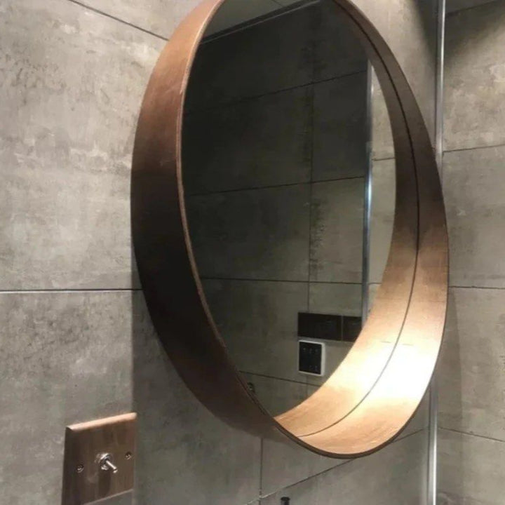 HUDDY Solid Wood Round Mirror
