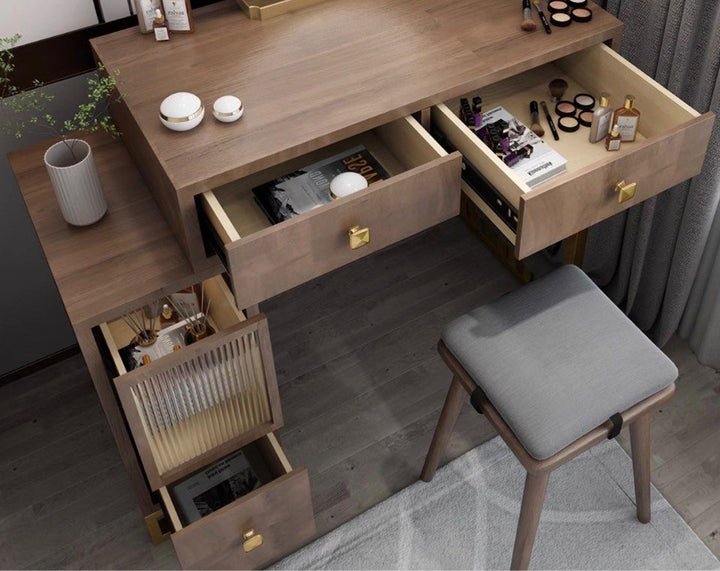 INSHLE Solid Wood Vanity Table Set