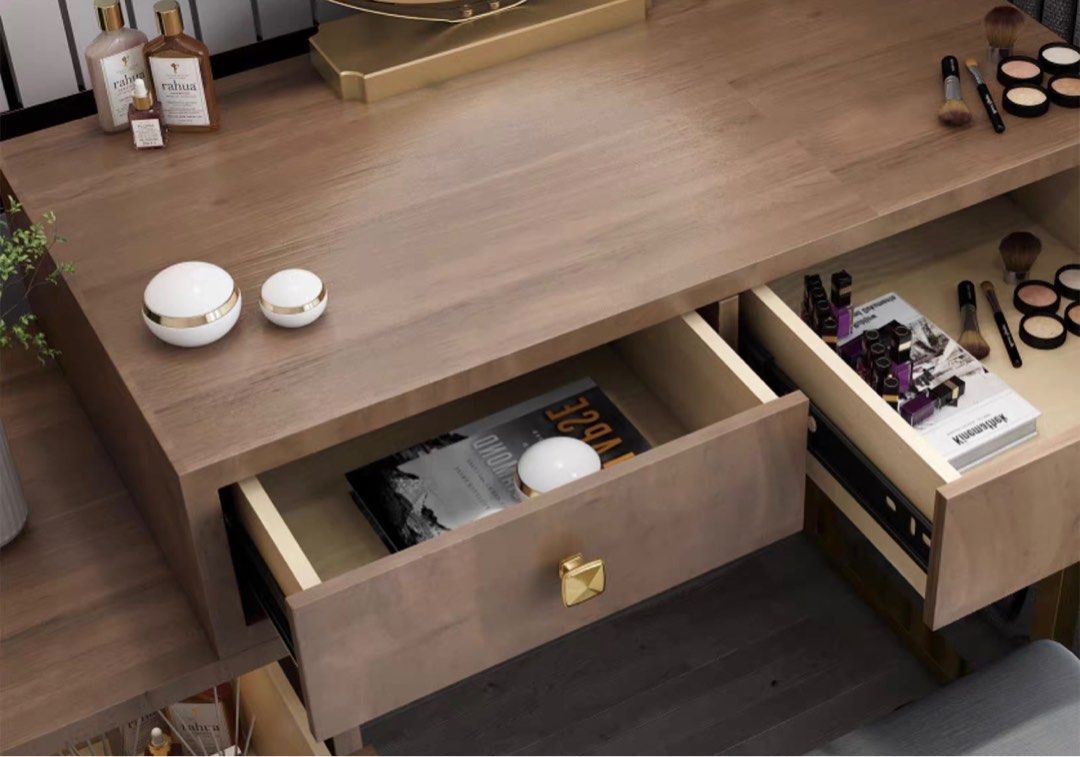 INSHLE Solid Wood Vanity Table Set