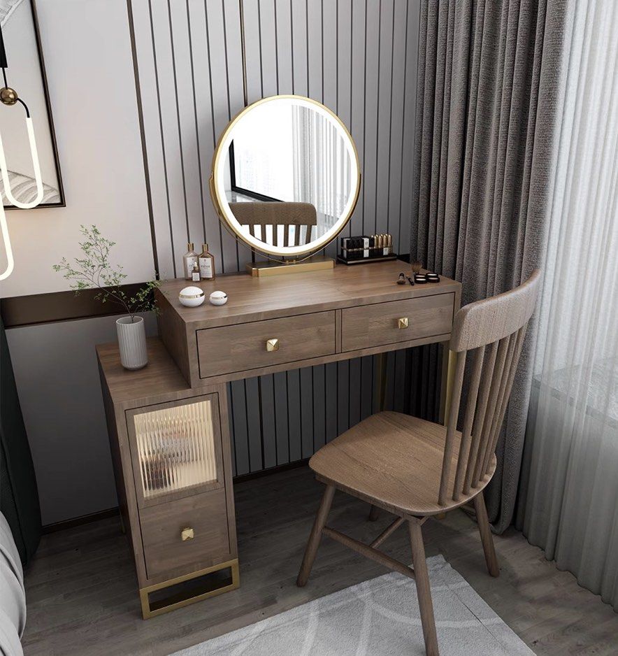 INSHLE Solid Wood Vanity Table Set