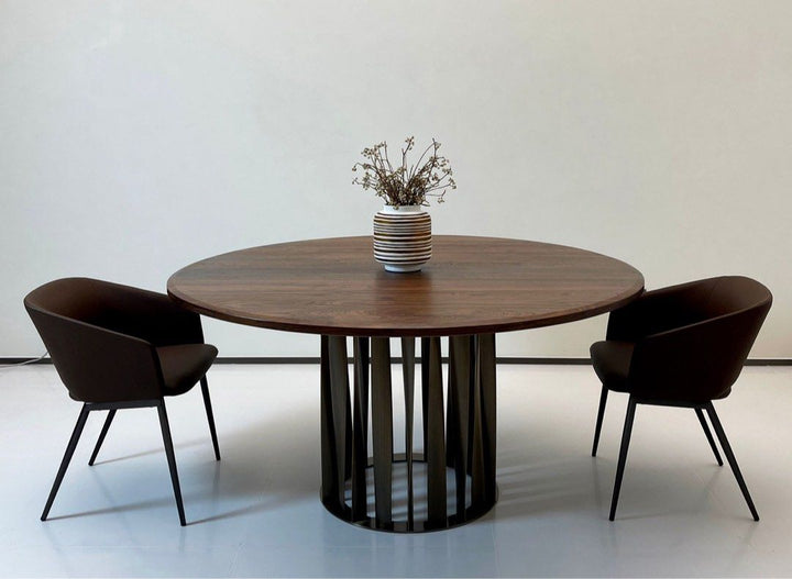 INGTON Modern Walnut Wood Round Dining Table