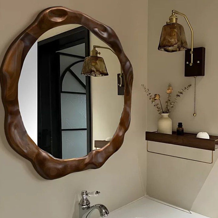 JAVX Modern Irregular Walnut Wall Mirror