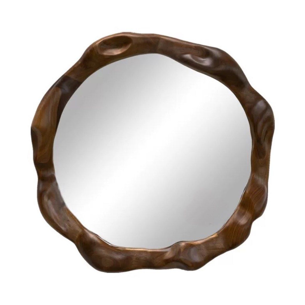 JAVX Modern Irregular Walnut Wall Mirror