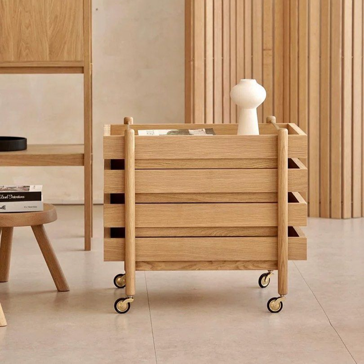 JERZ Modern Solid Wood Bar Cart