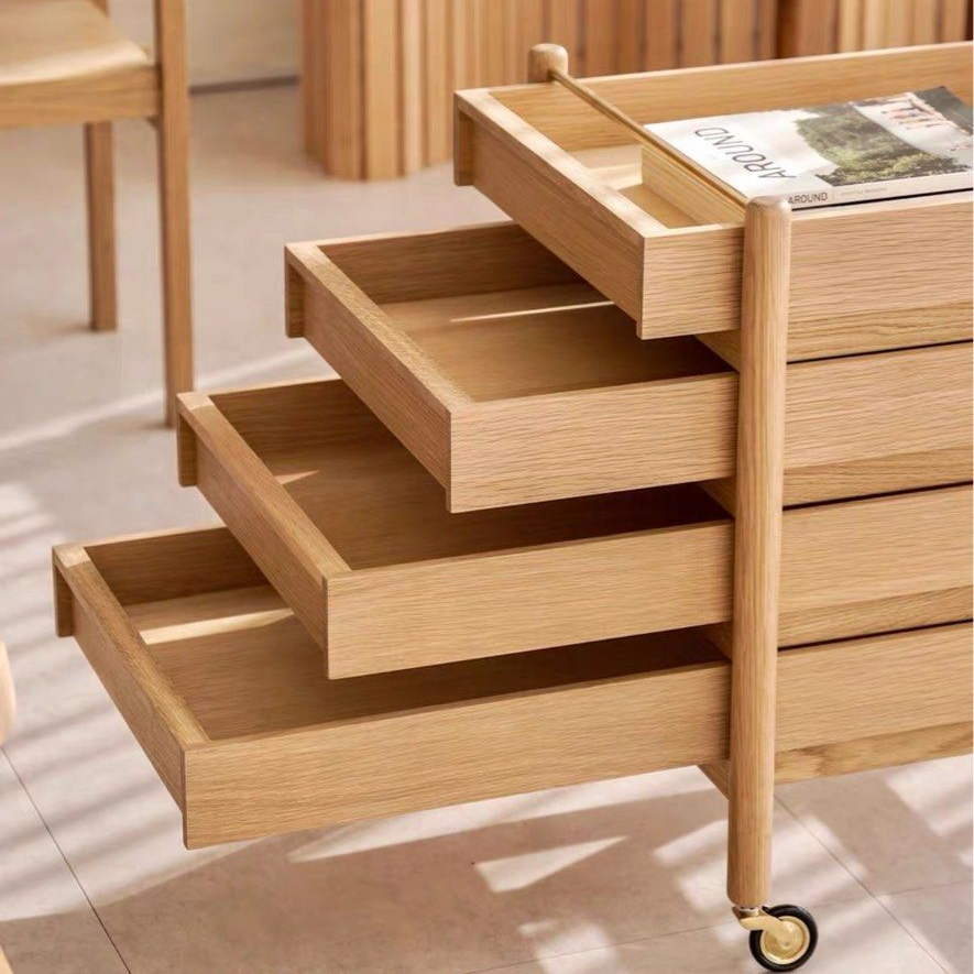 JERZ Modern Solid Wood Bar Cart