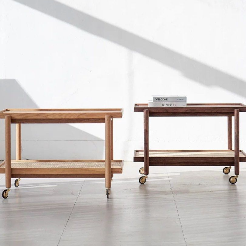 JERZ Modern Solid Wood Bar Cart