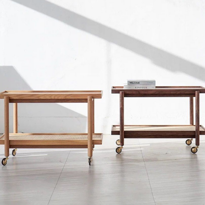 JERZ Modern Solid Wood Bar Cart