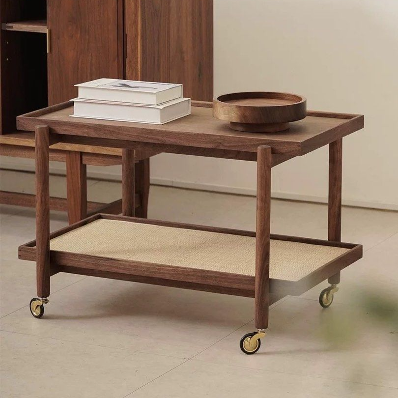 JERZ Modern Solid Wood Bar Cart