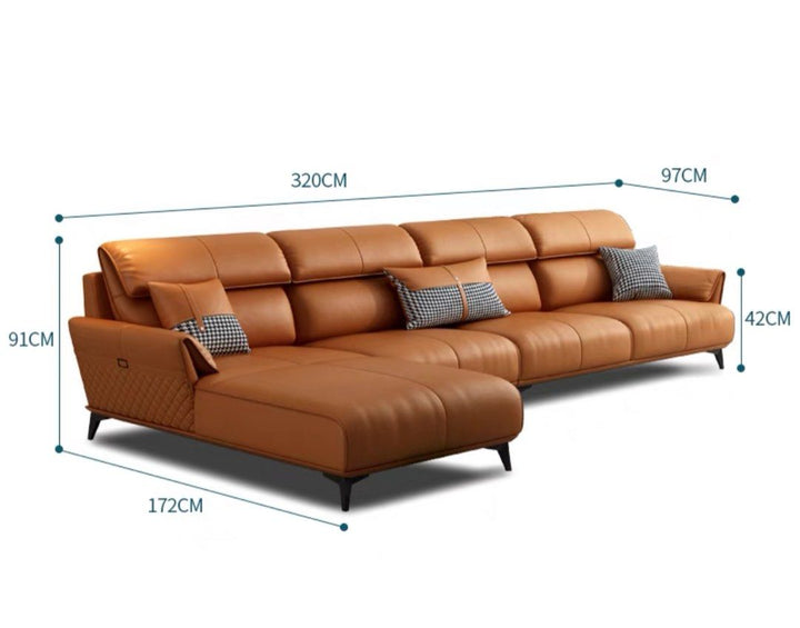 ALVERON Modern Genuine Leather Sofa