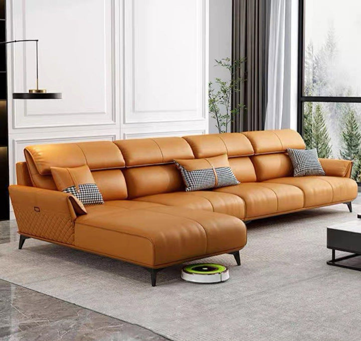 ALVERON Modern Genuine Leather Sofa
