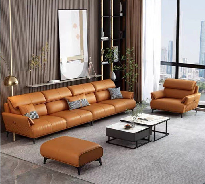 ALVERON Modern Genuine Leather Sofa