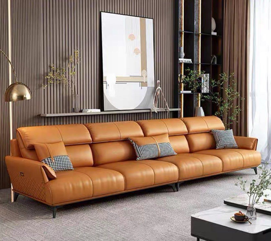 ALVERON Modern Genuine Leather Sofa