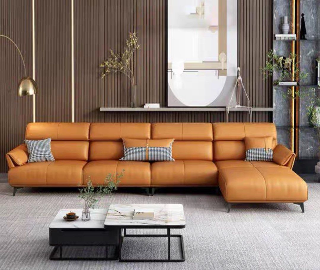 ALVERON Modern Genuine Leather Sofa