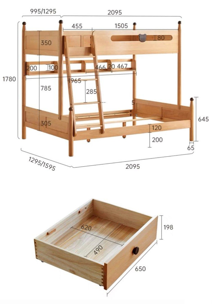 JOJU Scandinavian Solid Wood Double deck Bed