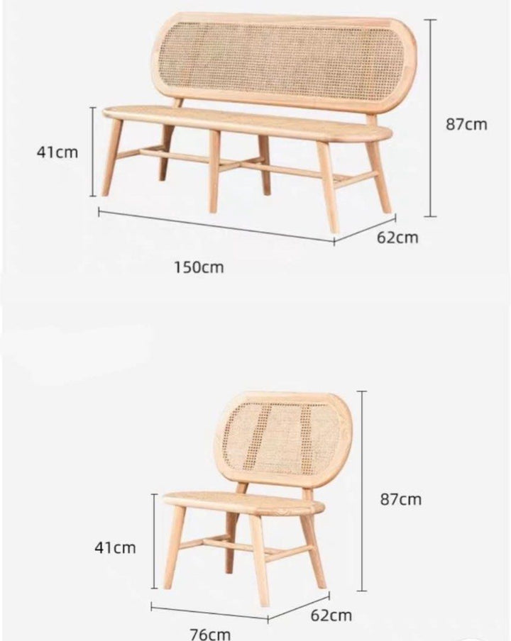 LILOU Vintage Rattan Dining Bench