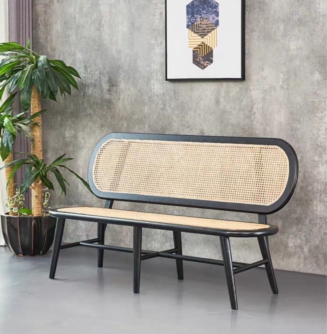 LILOU Vintage Rattan Dining Bench