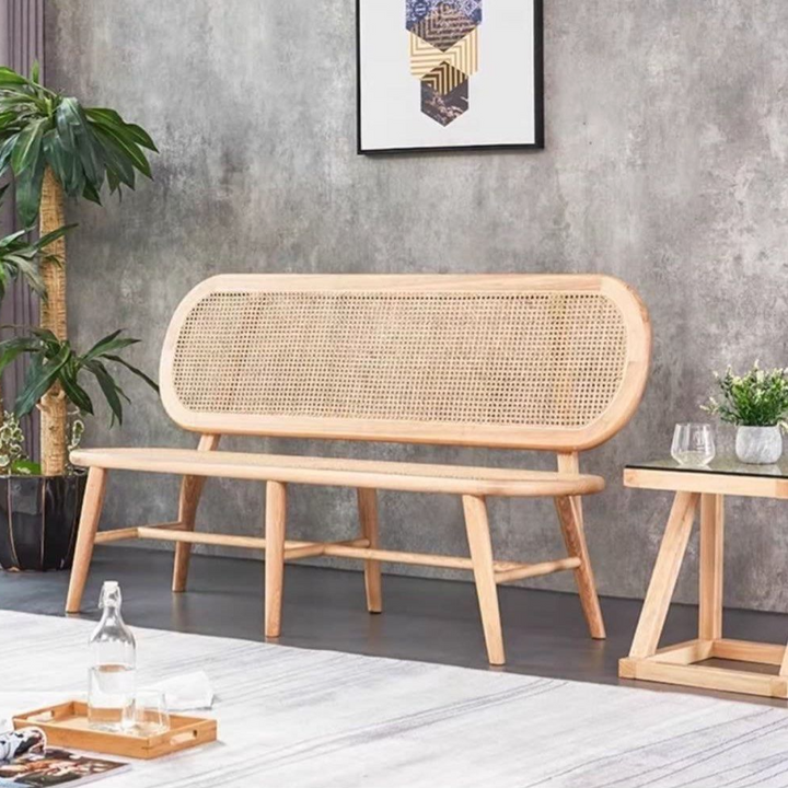 LILOU Vintage Rattan Dining Bench