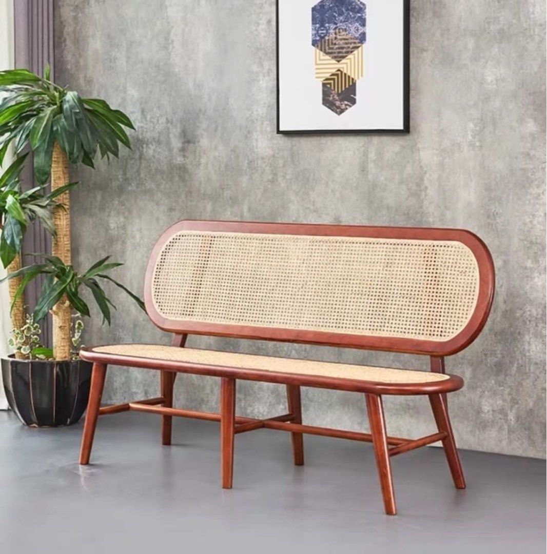 LILOU Vintage Rattan Dining Bench