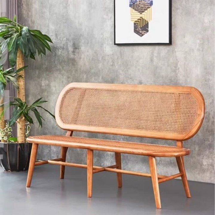 LILOU Vintage Rattan Dining Bench