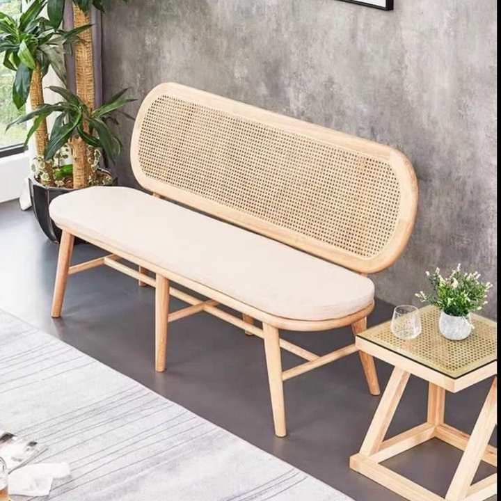 LILOU Vintage Rattan Dining Bench
