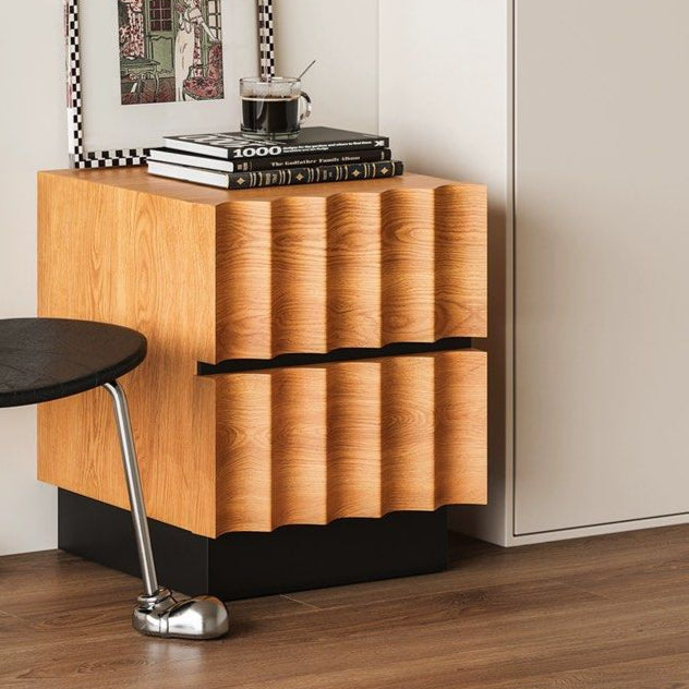 JOSENS Modern Fluted Solid Wood Bedside Table