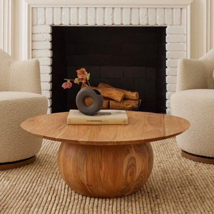 JURVA Modern Solid Wood Round Coffee Table